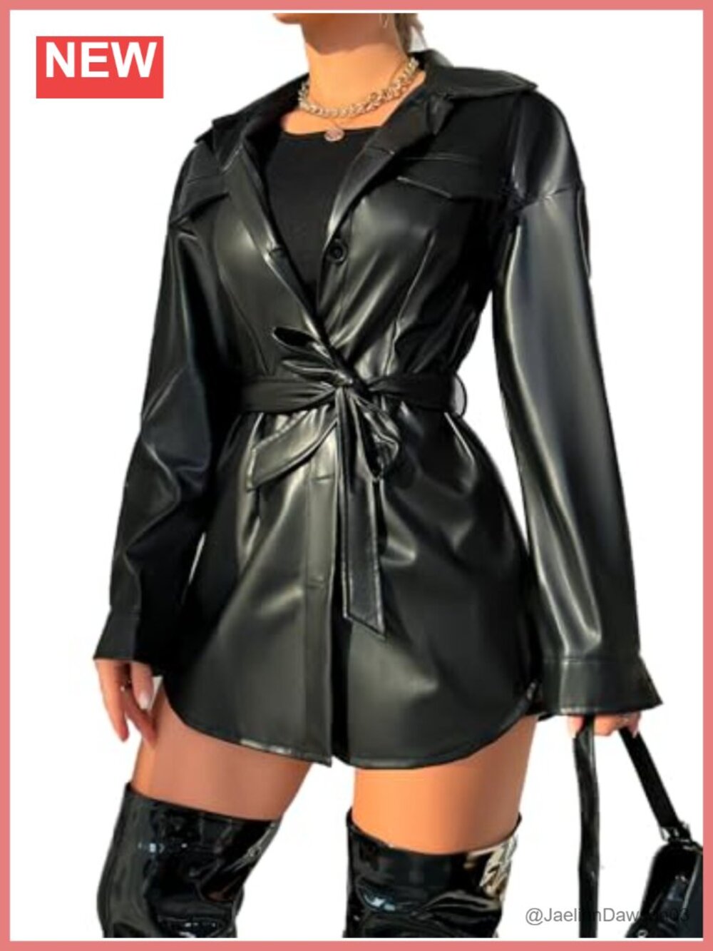 Faux Leather Jacket Women Trench Coat Long Button Open Front Motorcycle Coat